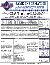 Gresham Greywolves [7-12] [10-9] Wenatchee Applesox Vs 5Th \\ WCL South \\ 5 GB 2 GB \\ WCL North \\ T3 OSLUND FIELD [1,100] | GRESHAM, ORE