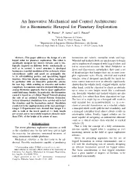 An Innovative Mechanical and Control Architecture for a Biomimetic Hexapod for Planetary Exploration M