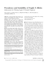 Prevalence and Instability of Fragile X Alleles Implications for Offering Fragile X Prenatal Diagnosis