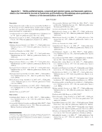 Appendix 1. Validly Published Names, Conserved and Rejected Names, And