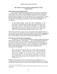58 the Dangers of Free Speech: Digital Hate Crimes Hate Crimes In