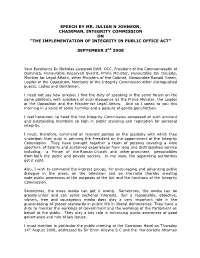 The Implementation of Integrity in Public Office Act”