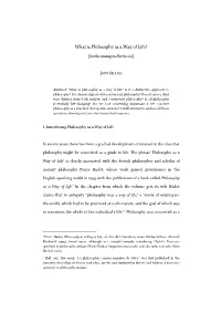 What Is Philosophy As a Way of Life?