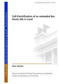 Full Electrification of an Extended Bus Route 20X in Lund