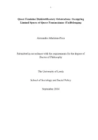 Queer Feminine Disidentificatory Orientations: Occupying Liminal Spaces of Queer Fem(Me)Inine (Un)Belonging