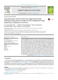 Large Divergence and Low Diversity Suggest Genetically Informed Conservation Strategies for the Endangered Virgin Islands Boa (Chilabothrus Monensis) R