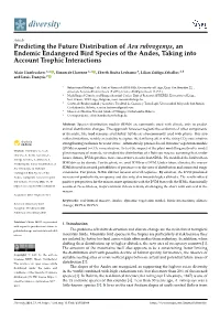 Predicting the Future Distribution of Ara Rubrogenys, an Endemic Endangered Bird Species of the Andes, Taking Into Account Trophic Interactions