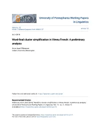 Word-Final Cluster Simplification in Vimeu French: a Preliminary Analysis