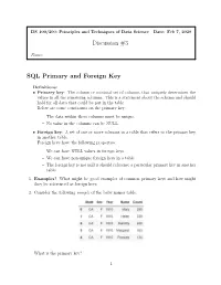 Discussion #3 SQL Primary and Foreign