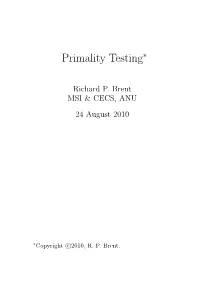 Primality Testing∗