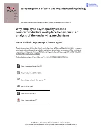 Why Employee Psychopathy Leads to Counterproductive Workplace Behaviours : an Analysis of the Underlying Mechanisms