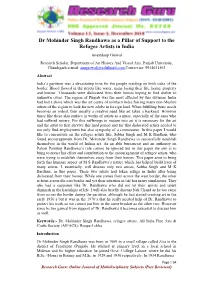 Dr Mohinder Singh Randhawa As a Pillar of Support to the Refugee