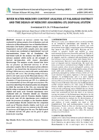 River Water Mercury Content Analysis at Palakkad District and the Design of Mercury Adsorbing Cfl Disposal System