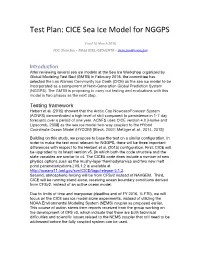 Test Plan: CICE Sea Ice Model for NGGPS