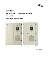 TFA Static Transfer Switch 250-1000A Installation and Operation