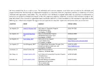 We Have Compiled This List As a Public Service. the Individuals and Treatment Programs Listed Below Were Provided by the Individuals and Programs Themselves
