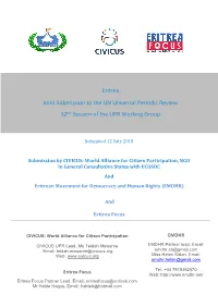 Eritrea Joint Submission to the UN Universal Periodic Review 32Nd Session of the UPR Working Group