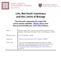 Life, Not Itself: Inanimacy and the Limits of Biology
