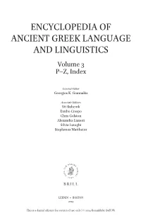 Encyclopedia of Ancient Greek Language and Linguistics Volume 3 P–Z, Index