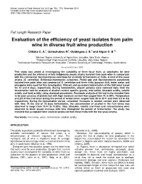 Evaluation of the Efficiency of Yeast Isolates from Palm Wine in Diverse Fruit Wine Production