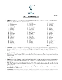 2017 LPGA Priority List