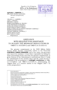 GRIEVANCE with REQUEST for ASSISTANCE to NULLIFY the MIDNIGHT RESOLUTIONS in OMB-C-C-10-0289-G and OMB-C-A-10-0301-G