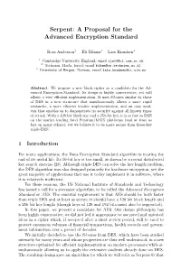 Serpent: a Proposal for the Advanced Encryption Standard