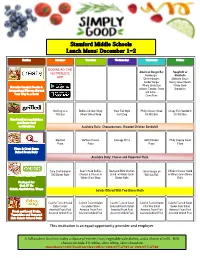 Stamford Middle Schools Lunch Menu: December 1-2