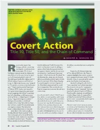 Covert Action Title 10, Title 50, and the Chain of Command