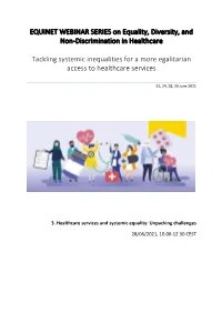 EQUINET WEBINAR SERIES on Equality, Diversity, and Non-Discrimination in Healthcare