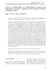 Sylvia Warblers in Different Parts of Breeding Ranges: Adaptive Strategies in Nest Construction