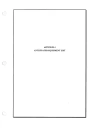 Appendix 4 Anticipated Equipment List