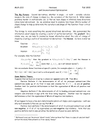 Math 233 Hessians Fall 2001 and Unconstrained Optimization
