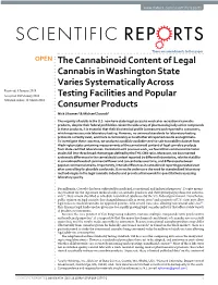 The Cannabinoid Content of Legal Cannabis in Washington State Varies Systematically Across Testing Facilities and Popular Consum