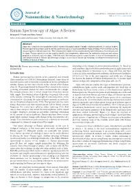 Raman Spectroscopy of Algae: a Review Niranjan D T Parab and Vikas Tomar* School of Aeronautics and Astronautics, Purdue University, West Lafayette, USA