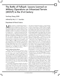 The Battle of Fallujah: Lessons Learned on Military Operations on Urbanized Terrain (MOUT) in the 21St Century