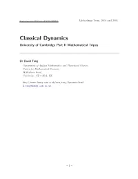 Classical Dynamics University of Cambridge Part II Mathematical Tripos