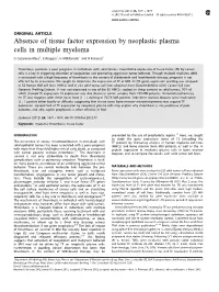 Absence of Tissue Factor Expression by Neoplastic Plasma Cells in Multiple Myeloma