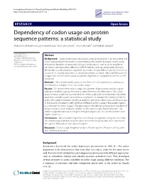 Dependency of Codon Usage on Protein Sequence Patterns: a Statistical Study