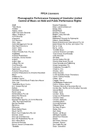 PPCA Licensors Phonographic Performance Company of Australia Limited Control of Music on Hold and Public Performance Rights