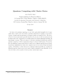 Quantum Computing with Cluster States
