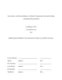 Soar to Success: an Instructional Inquiry on a Reading Comprehension Curriculum for Students