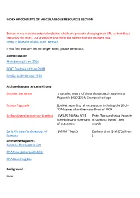 Index of Contents of Miscellaneous Resources Section
