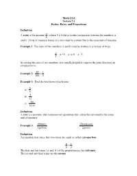 Math 1312 Section 5.1 Ratios, Rates, and Proportions Definition
