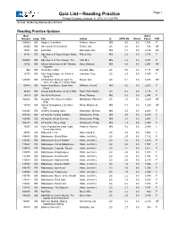 Quiz List—Reading Practice Page 1 Printed Tuesday, January 8, 2013 5:12:25 PM School: Mcmurray Elementary School