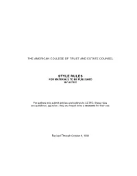 Style Rules for Materials to Be Published by Actec