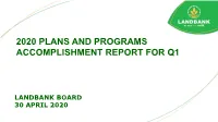 2020 Plans and Programs Accomplishment Report for Q1