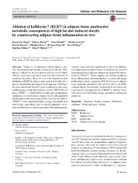 Ablation of Kallikrein 7 (KLK7) in Adipose Tissue Ameliorates
