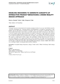 Enabling Designers to Generate Concepts of Interactive Product Behaviours: a Mixed Reality Design Approach