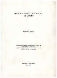 Isaac Watts and the Rhetoric of Dissent